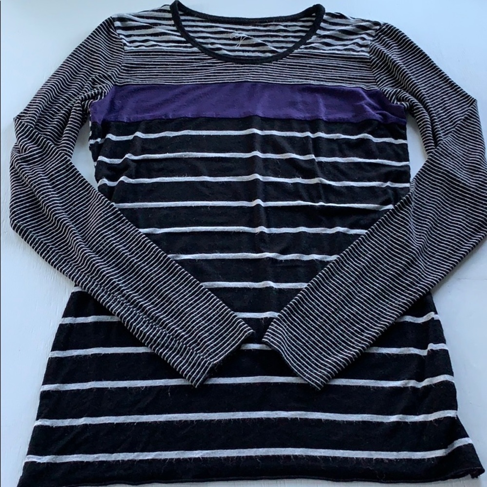 AJ Long Sleeve Striped Sweater Black White Purple